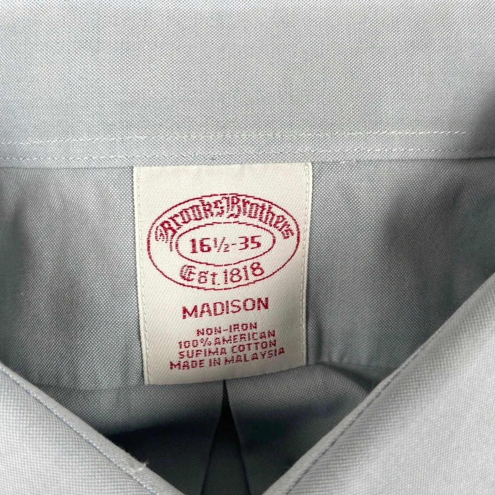 Brooks Brothers Shirt Mens 16.5 Blue Madison Fit Long Sleeve‎ Button Down EUC
